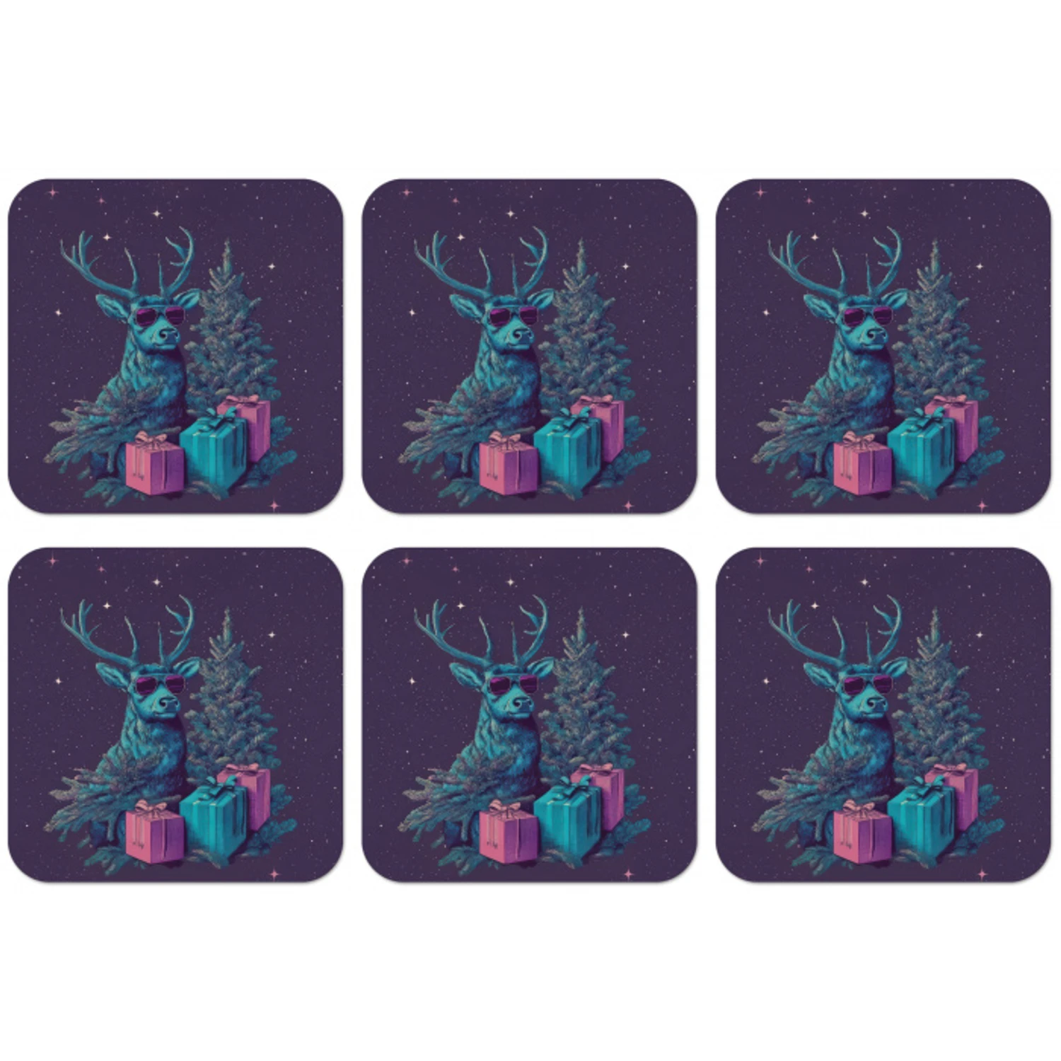 Rendier - Zonnebril - Neon - Kerstboom onderzetter kurk middel -zkaufland3dotto