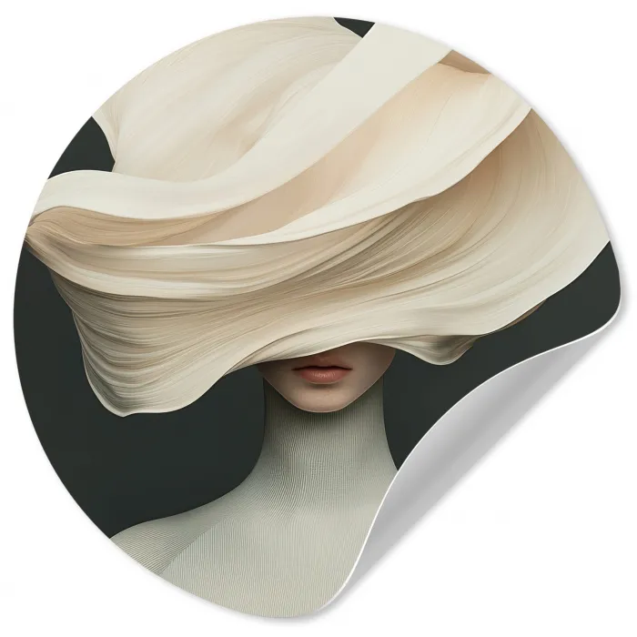 Vrouw - Beige - hoed Wandcirkel behangsticker klein -3d