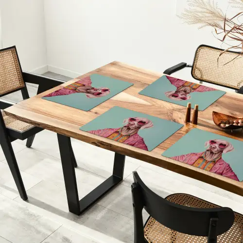 Hond - Overhemd - Bloemen - Bril Placemat vinyl groot -zzsfeer4_Kitchenyeah-website