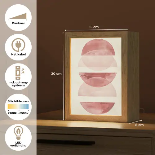 Minimalistisch - Cirkels - Roze Light Box met kabel (Tafellamp) klein -USP_NL