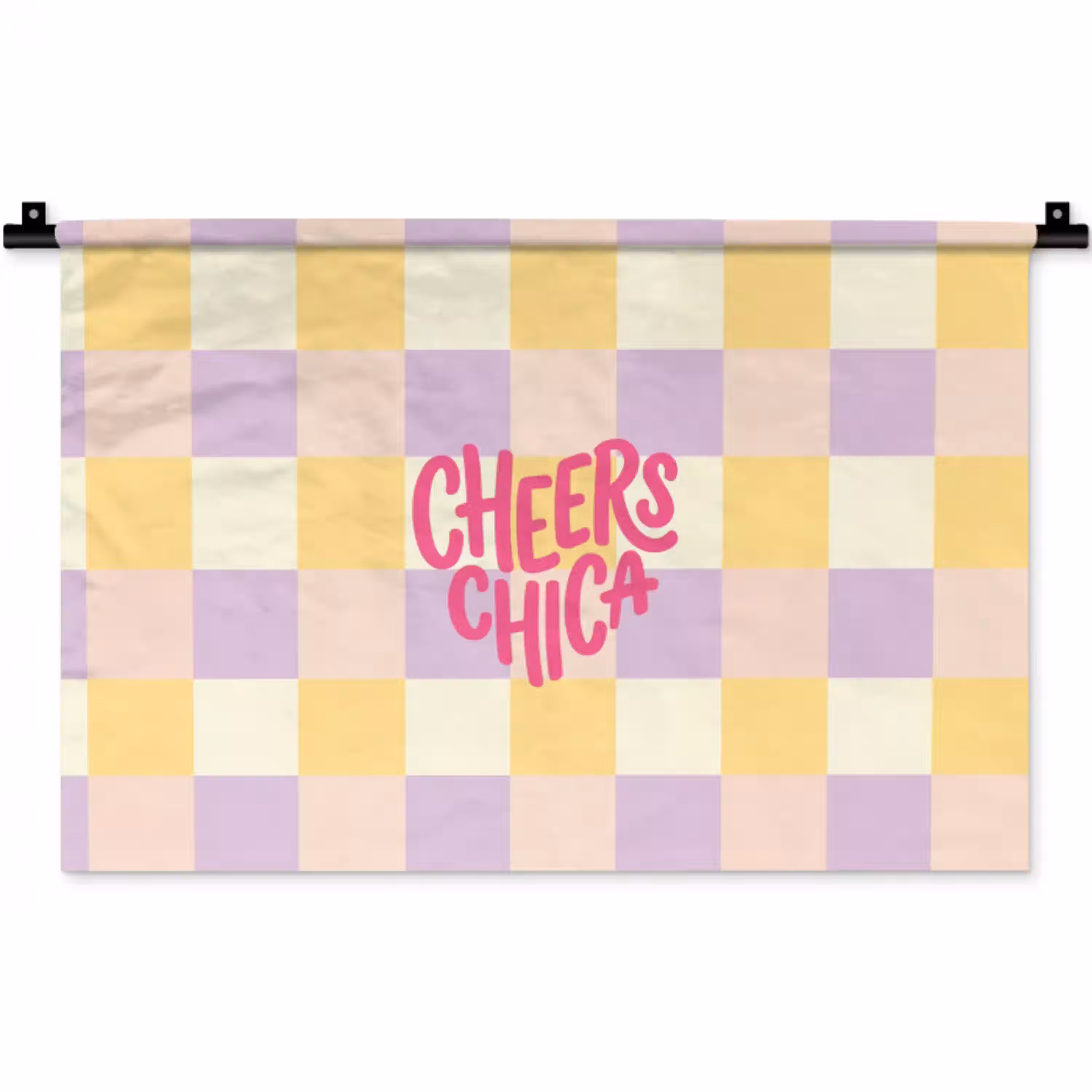 Cheers Chica - Ruitjes - Lila - Geel Wandkleed katoen klein -zz3d