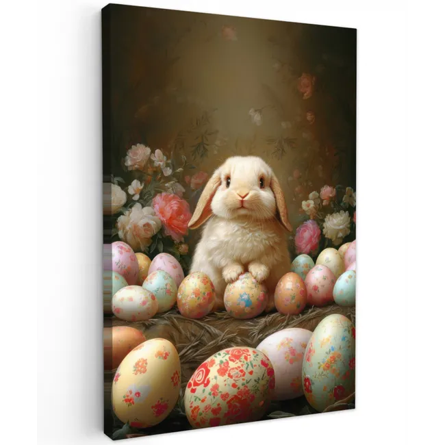 Konijn - Paaseieren - Stilleven Tuinposter op houten frame 2 cm dik klein -3d