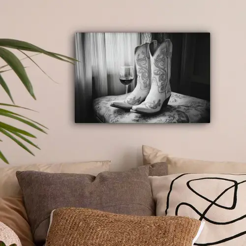 Wijn - Cowboylaarzen - Raamlicht - Wit canvas 2cm klein -sfeer1