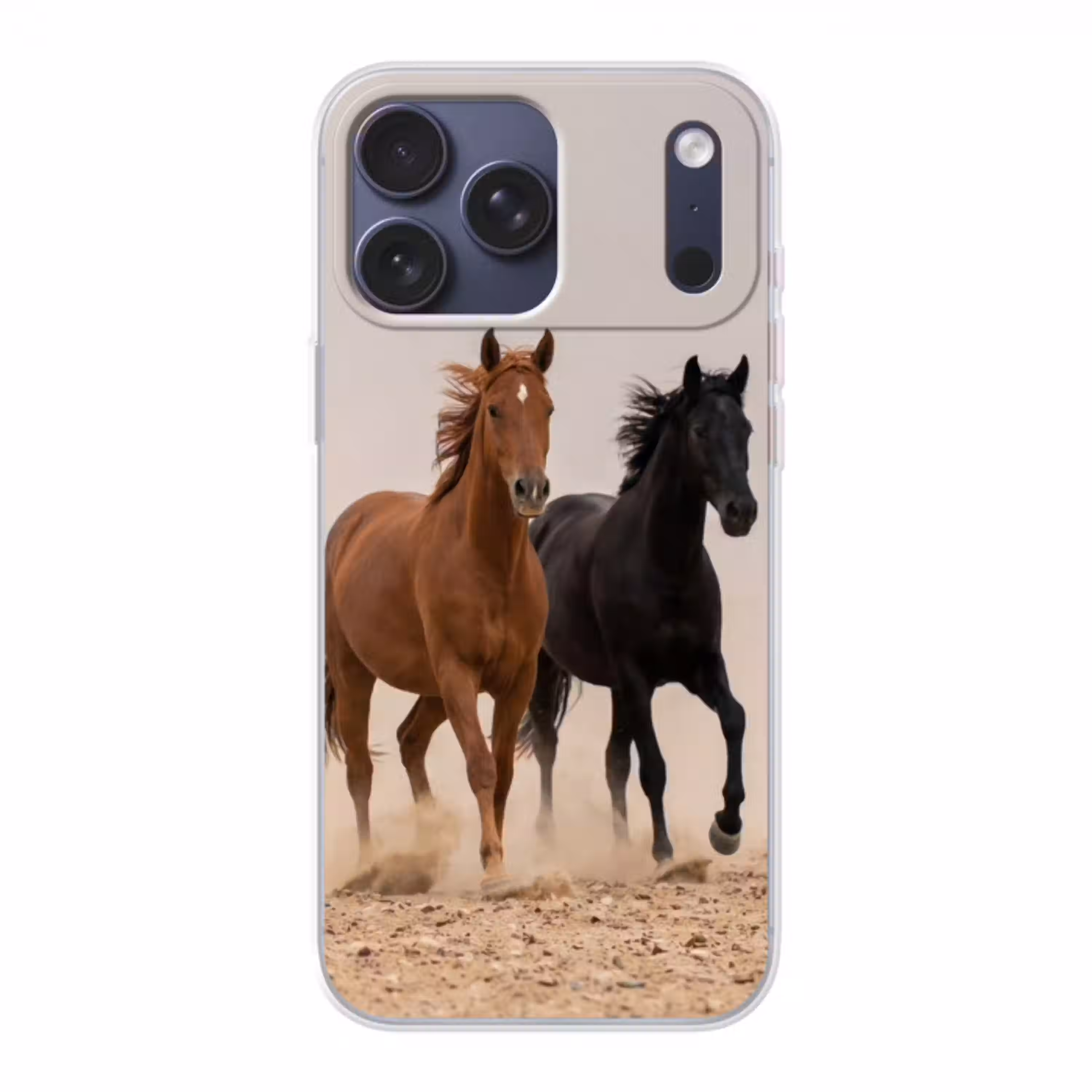 Kudde paarden - Stofwolk - Bruin - Zwart Telefoonhoesje iPhone 17 Pro Max klein -3d