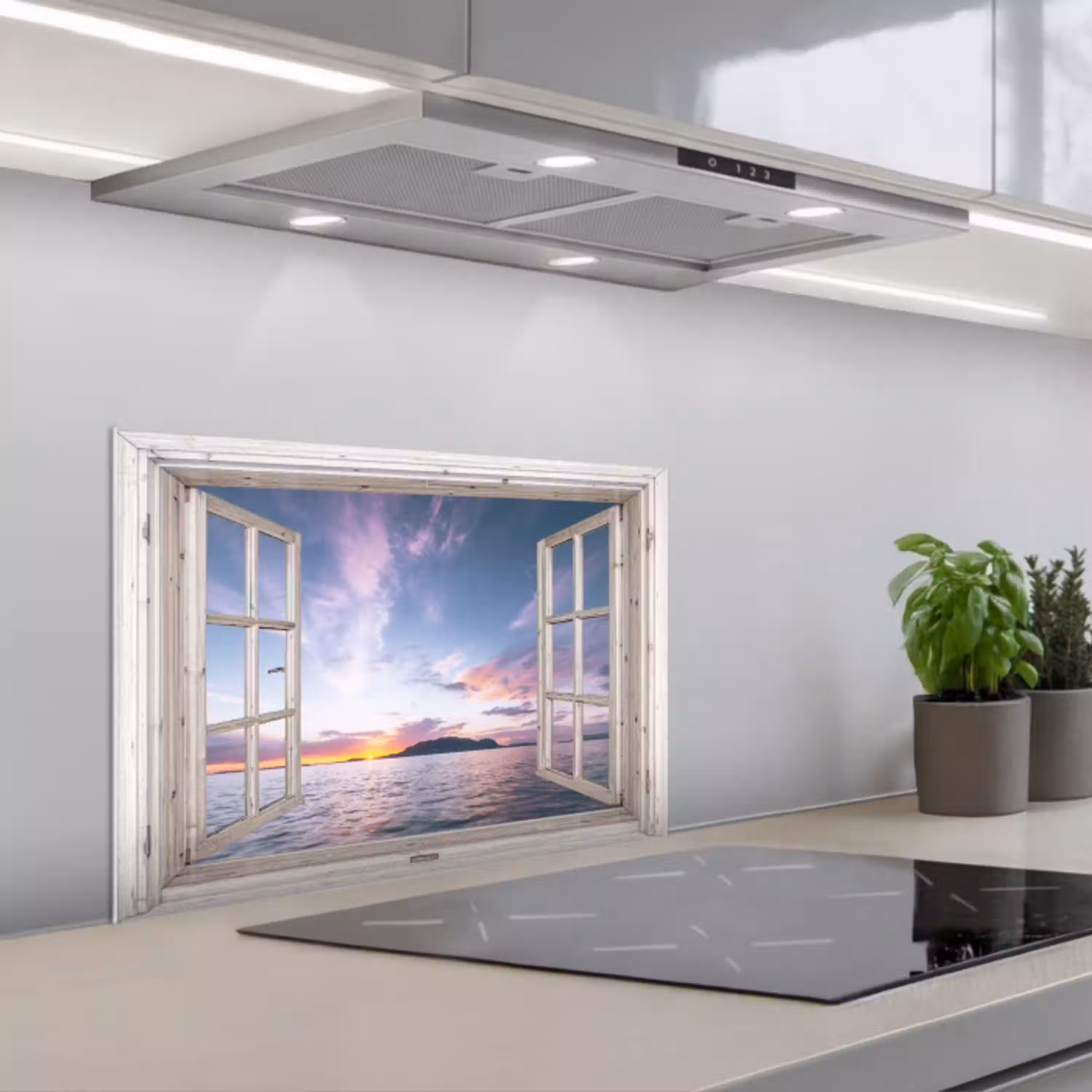 Doorkijk - Zee - Eiland keuken achterwand spatscherm klein -3d_schuin