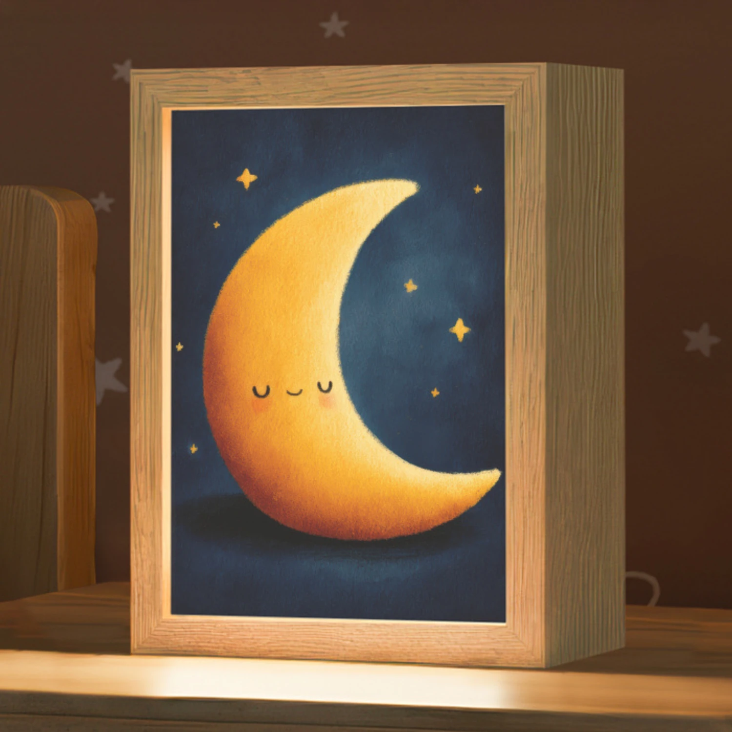 Maan - Geel - Sterren - Gezichtje Light Box met kabel klein -zzz_3d_website