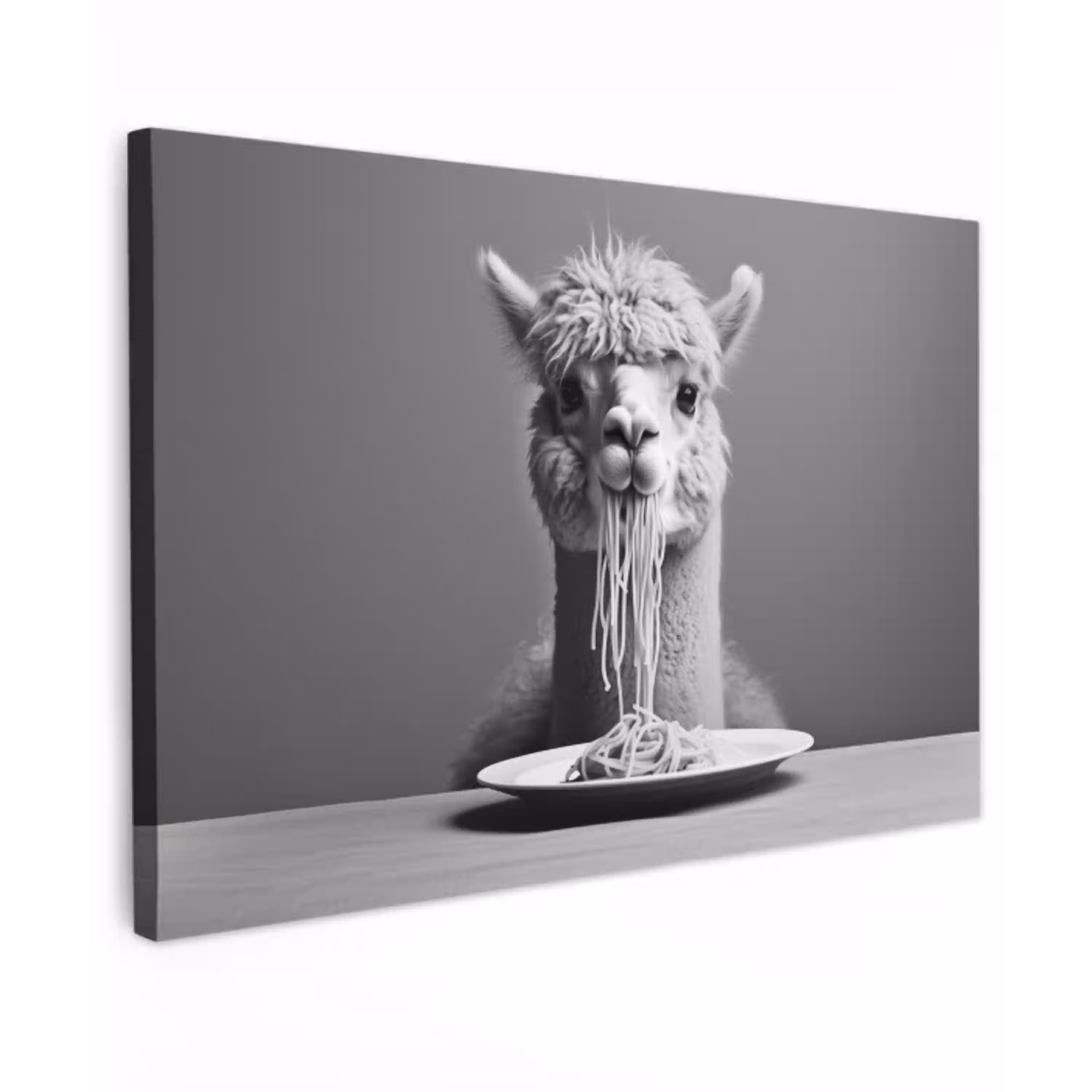 Alpaca - Pasta - Zwart - Wit - Grappig - Dieren Tuinposter op houten frame 2 cm dik klein -3d