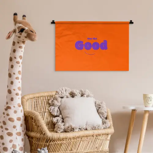 See the good - Paars - Oranje - Smiley Wandkleed katoen klein -wsfeer5_kind