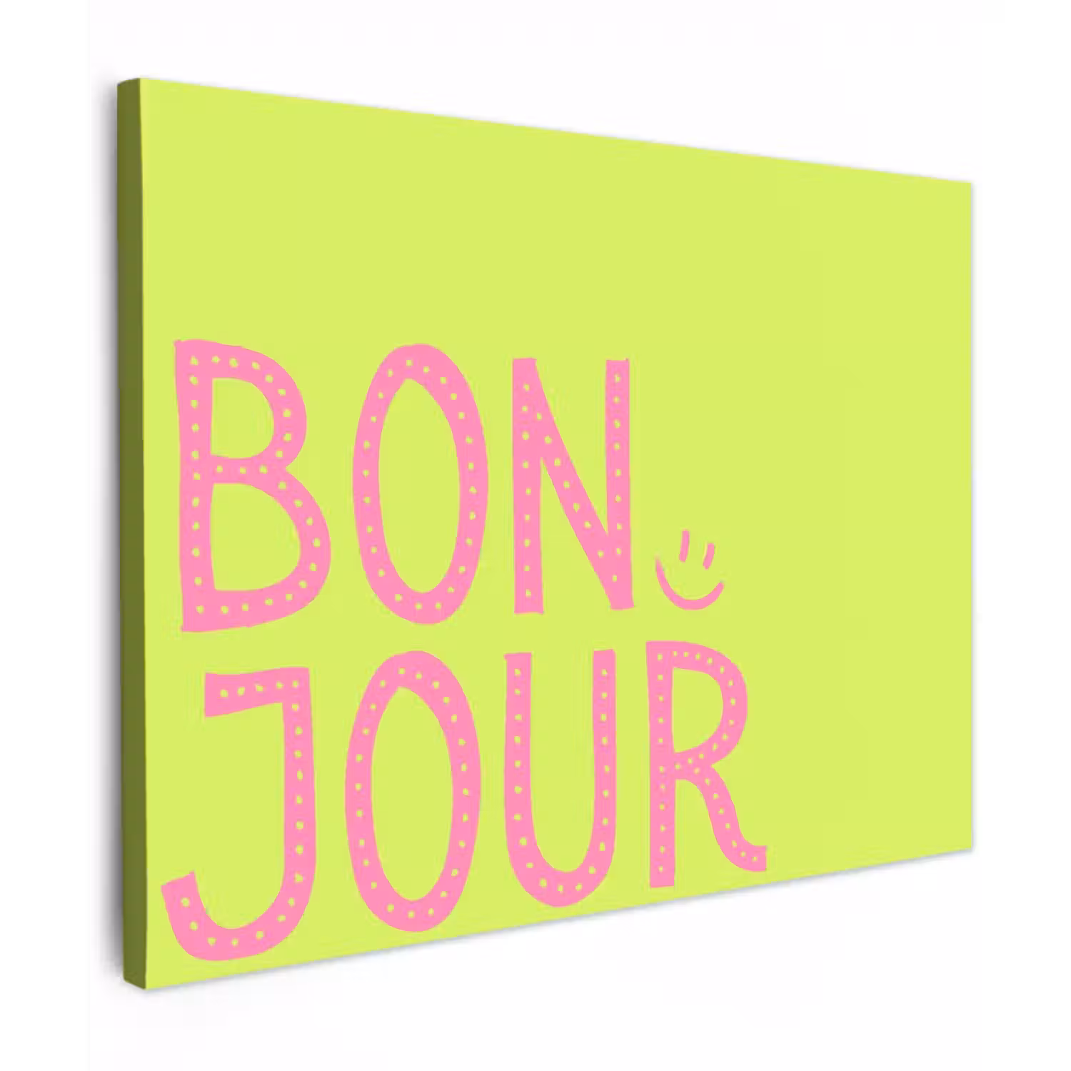 Canvas schilderij - Groen - Smiley - Bonjour - Roze