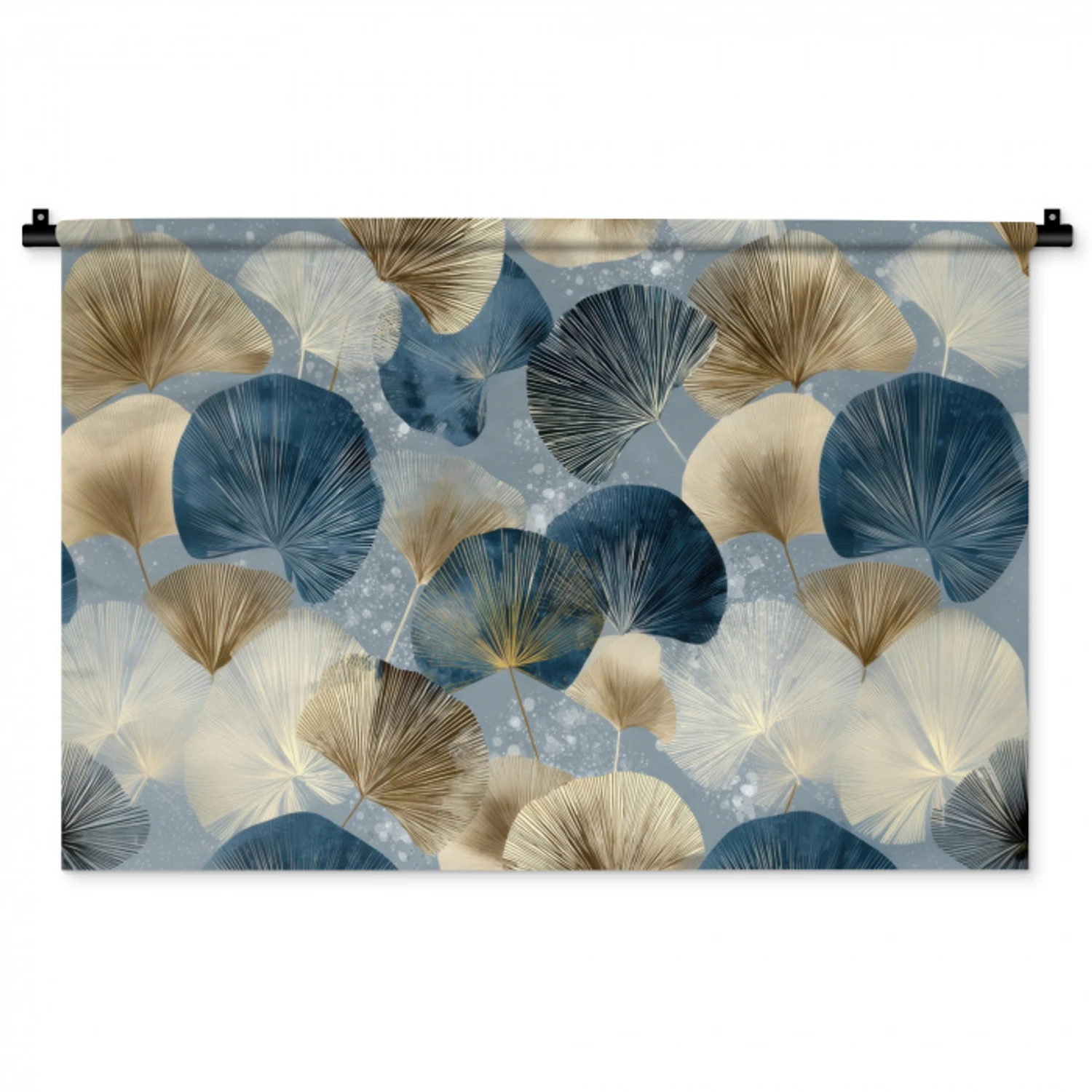 Bladeren - Abstract - Goud - Blauw Wandkleed katoen middel -zz3d
