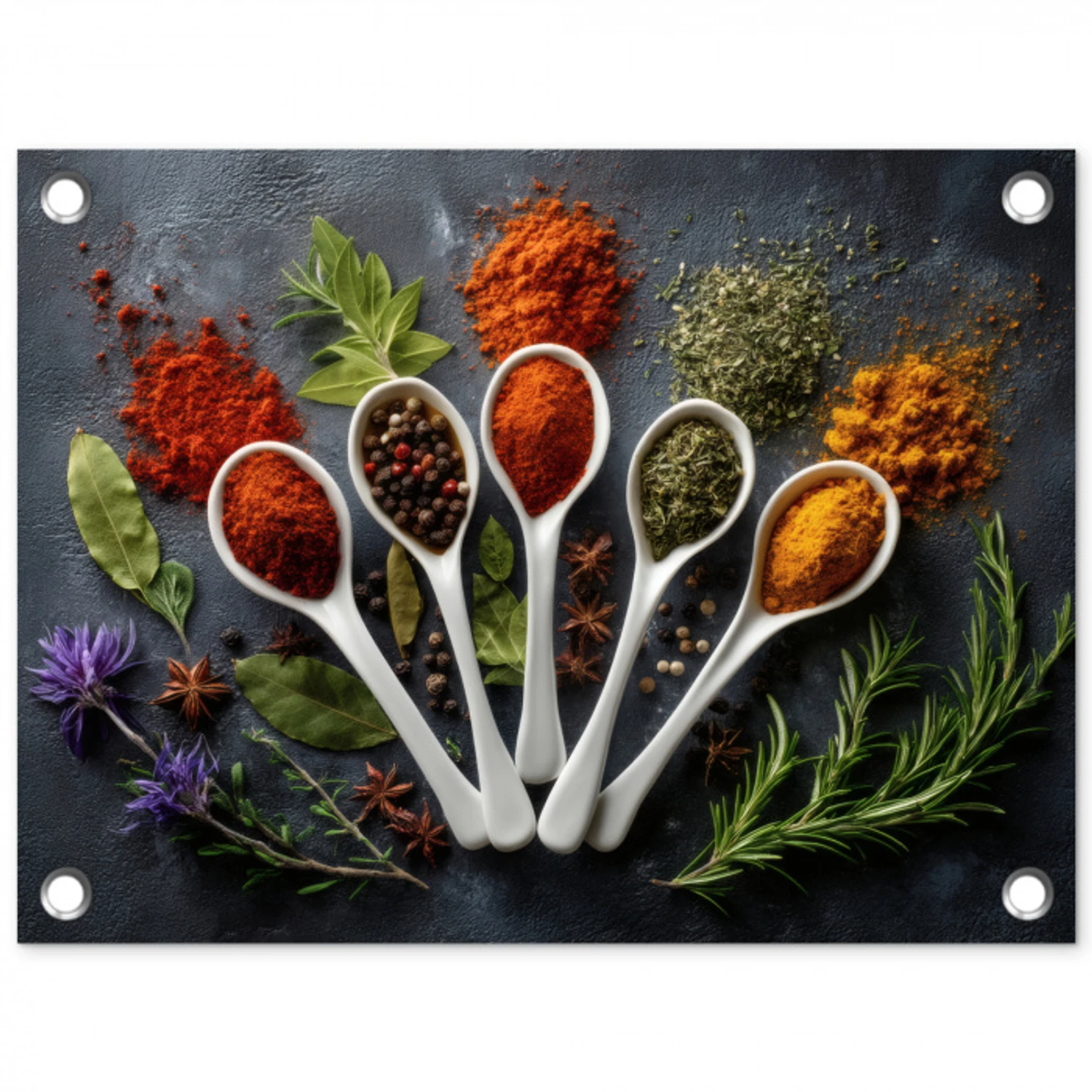 Lepels - Wit - Poeder - Kruiden tuinposter los doek klein -3d