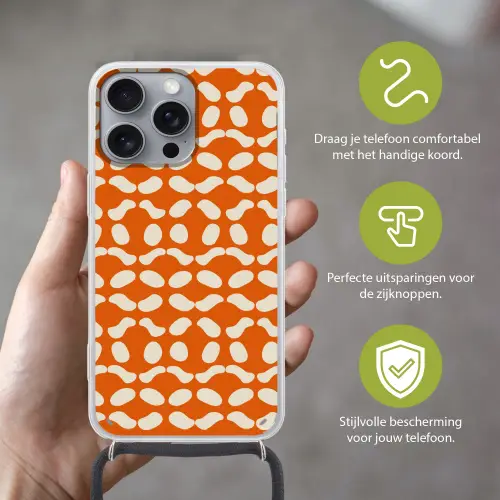 Oranje - Organische vormen - Wit Hoesje iPhone 16 Pro Max met koord klein 804 -sfeer2_NL