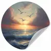 Meeuwen - Zonsondergang - Zee - Wolken Wandcirkel behangsticker klein -3d