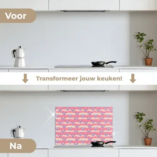 Golven - Patroon - Hartjes - Retro keuken achterwand spatscherm klein 900 -voor_na_NL