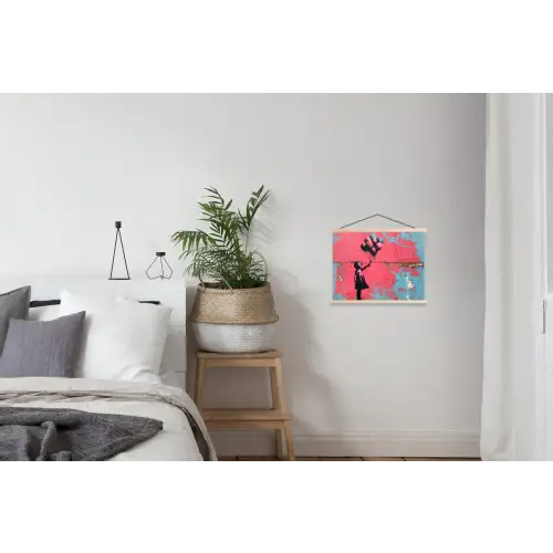 Graffiti - Meisje - Ballon - Banksy - Street art textielposter latten blank klein -woonkamer