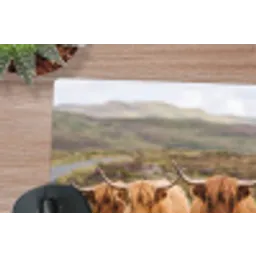 Schotse Hooglanders - Weg - Landschap - Kudde muismat rubber klein -closeup