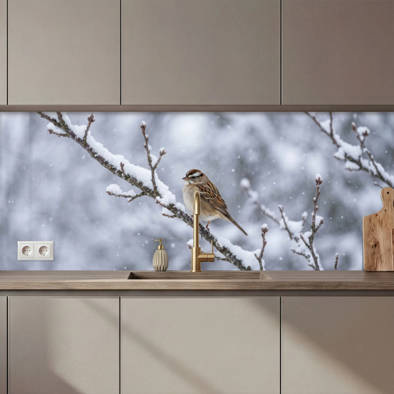 Vogel - Tak - Sneeuw - Winter keuken achterwand 2 middel zz_3dshopping