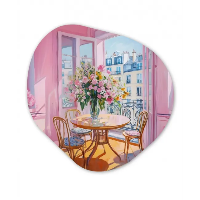 Pink - City - Bloemen Wandcirkel Organisch Forex 3mm klein -3d