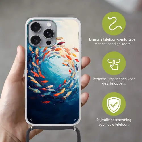 Zee - Vissen - Kleurrijk - Dynamisch Hoesje iPhone 16 Pro Max met koord klein -sfeer2_NL
