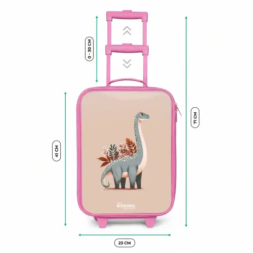 Blauwe dinosaurus op een beige achtergrond Kinderkoffer - Roze klein -productfoto_formaten