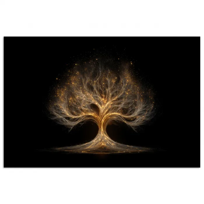 Lichtjes - Boom - Abstract - Zwart poster papier klein -3d