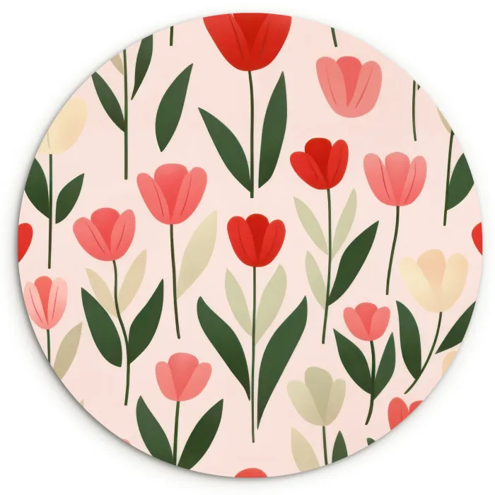 Tulpen - Modern - Roze Wandcirkel kunststof plaat 5mm dik klein -3d