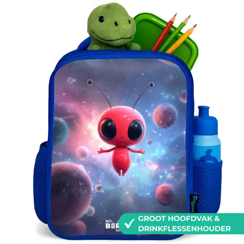 Rood Ruimtewezen in Kosmische Dans Kinderrugzak - Blauw middel -inhoud_NL