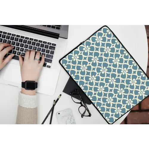 Patroon - Symmetrisch - Blauw laptophoes neopreen klein 279 -bureau