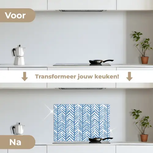 Patroon - Streep - Blauw keuken achterwand spatscherm klein 900 -voor_na_NL