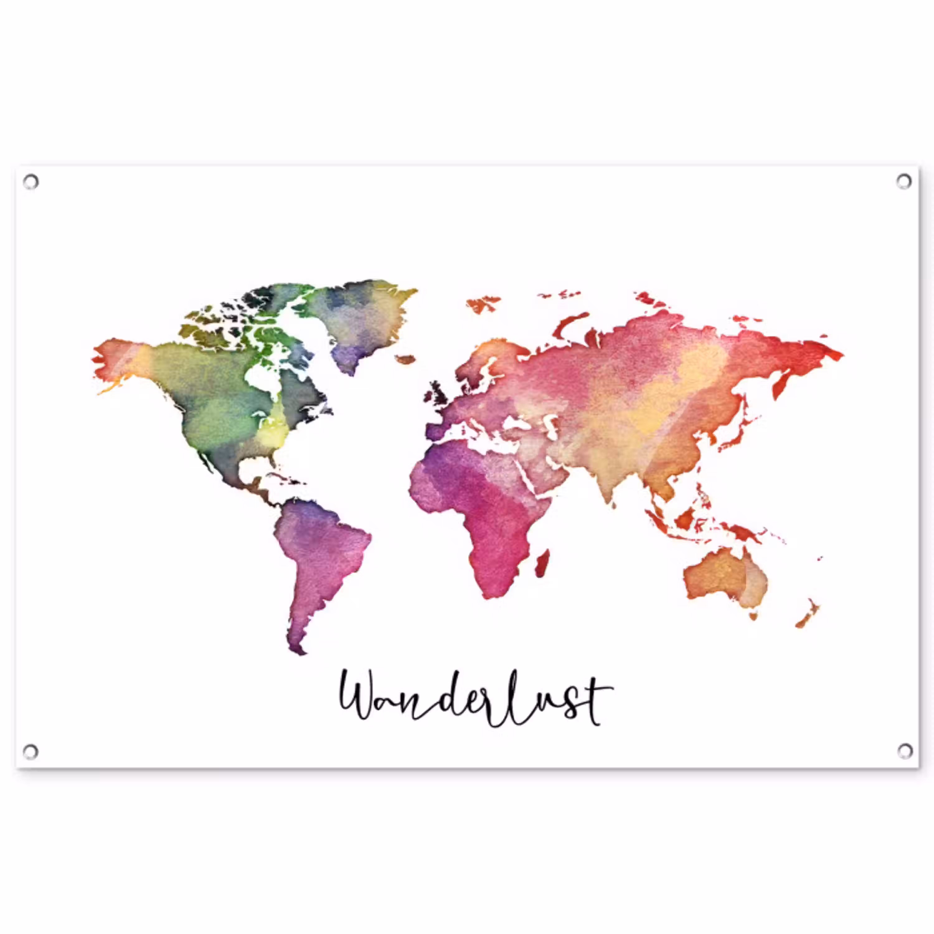 Wereldkaart - Wanderlust - Paars tuinposter los doek groot -3d