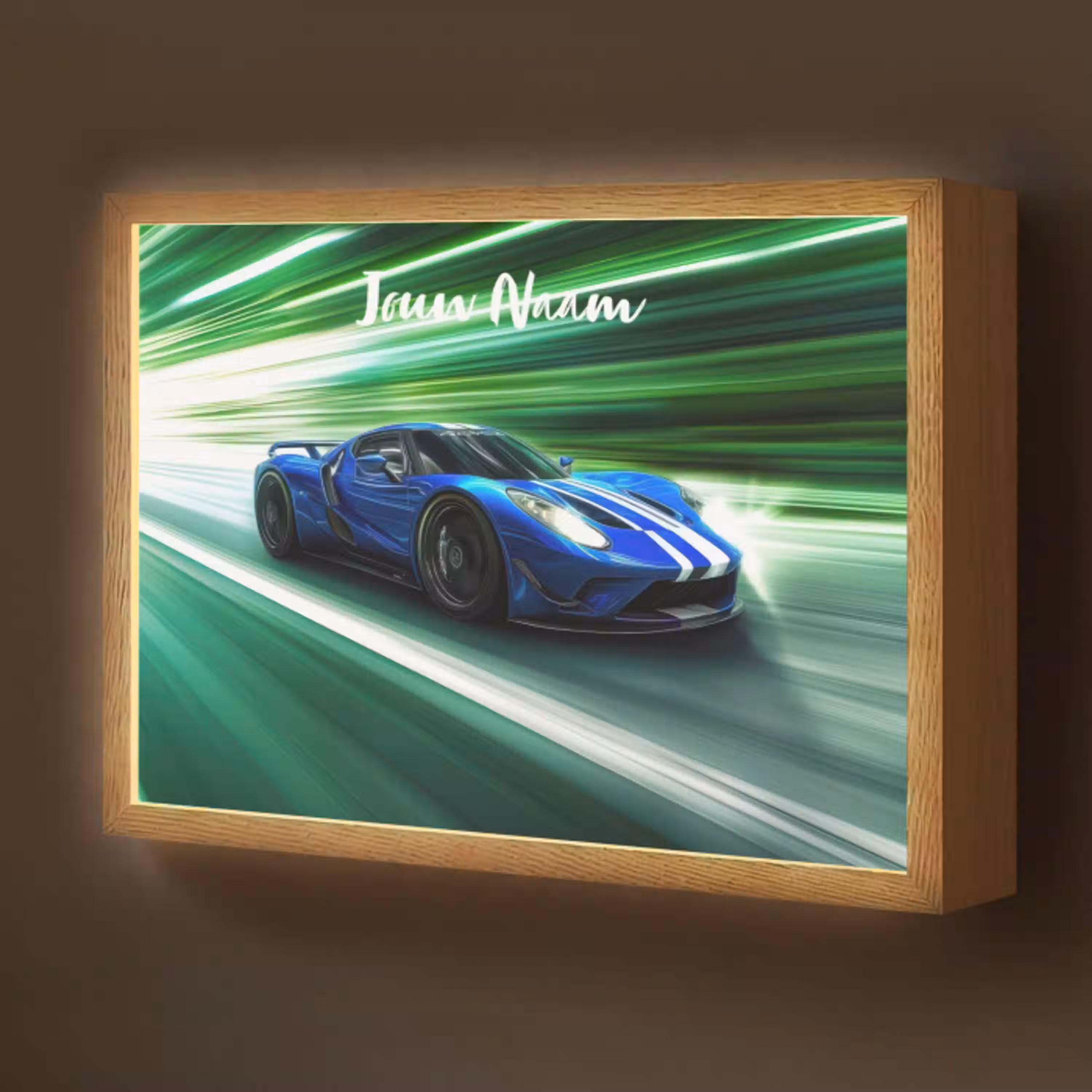 Race auto - Blauw - Groen Light Box met batterij (Wandlamp kind) middel -z3d_website