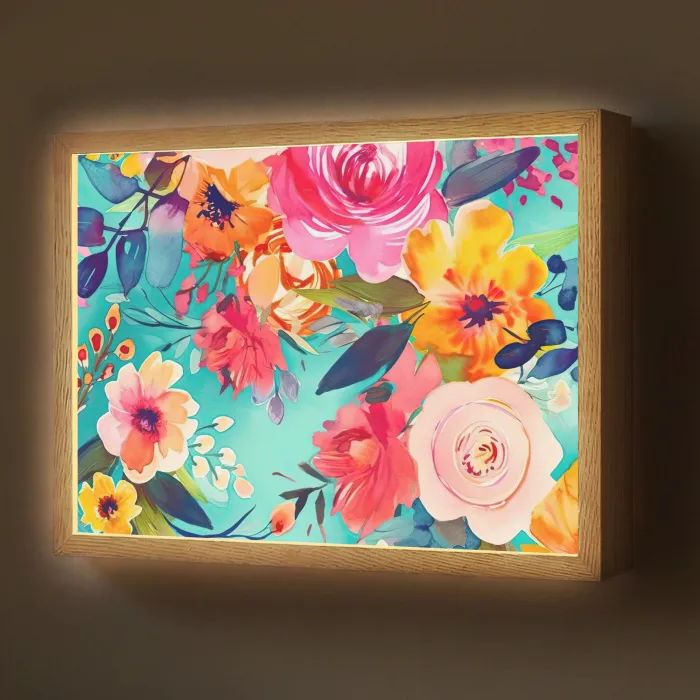 Bloemen - Olieverf - Kleurrijk - Natuur Light Box met batterij (Wandlamp) middel -z3d_website