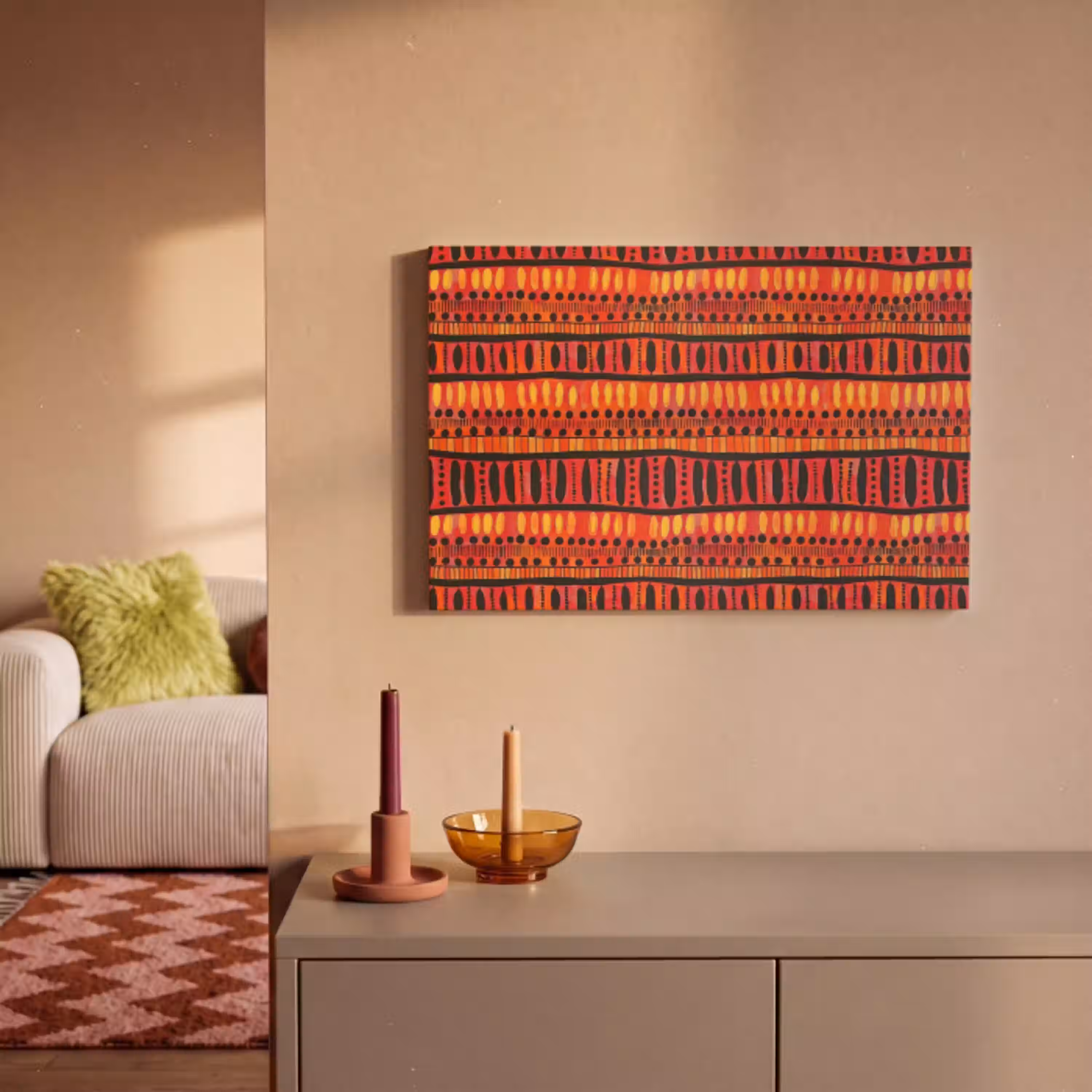 Rood - Oranje - Etnisch - Expressief - Patroon canvas 2cm klein 34 -sfeer1