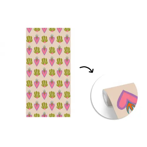 Patroon - Beige - Hartjes - Bloemen fotobehang vinyl groot 64 -3d