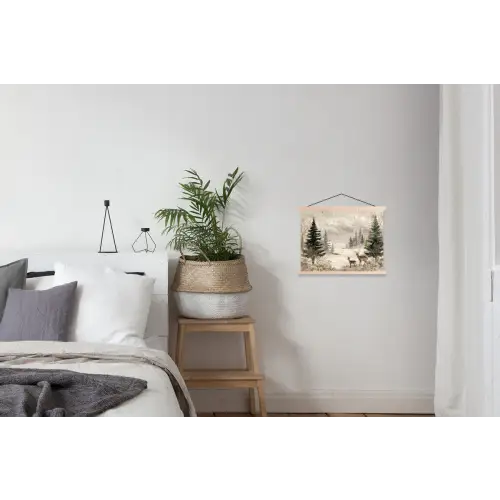 Bos - Herten - Winter - Sneeuw textielposter latten blank klein -woonkamer