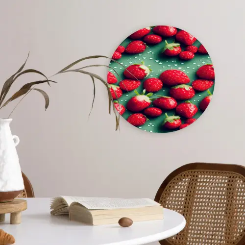 Aardbeien - Rood - Groen - Kroontjes Wandcirkel kunststof plaat 5mm dik klein 188 -sfeer4