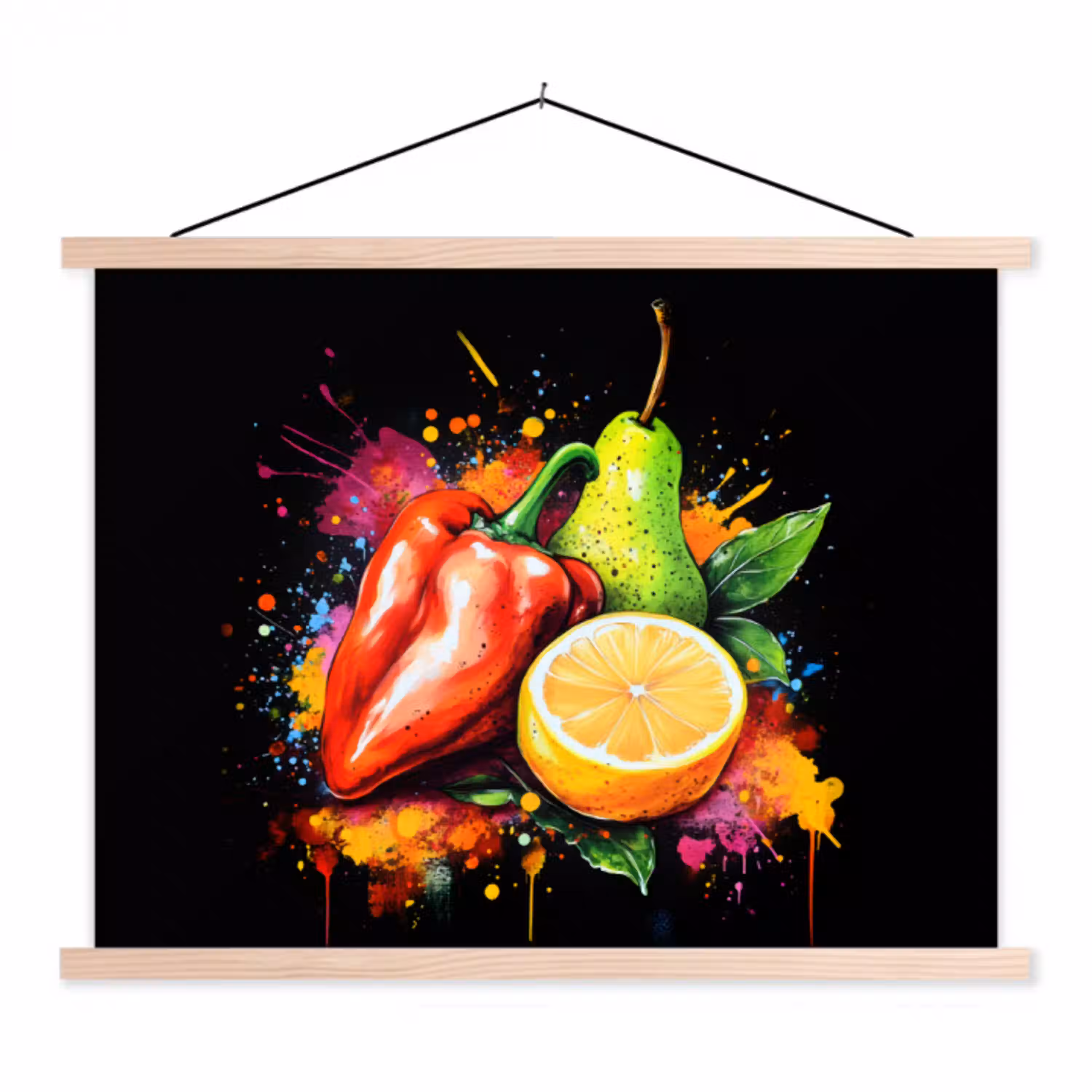 Paprika - Peer - Citroen - Graffiti - Verf - Abstract textielposter latten blank klein -3d