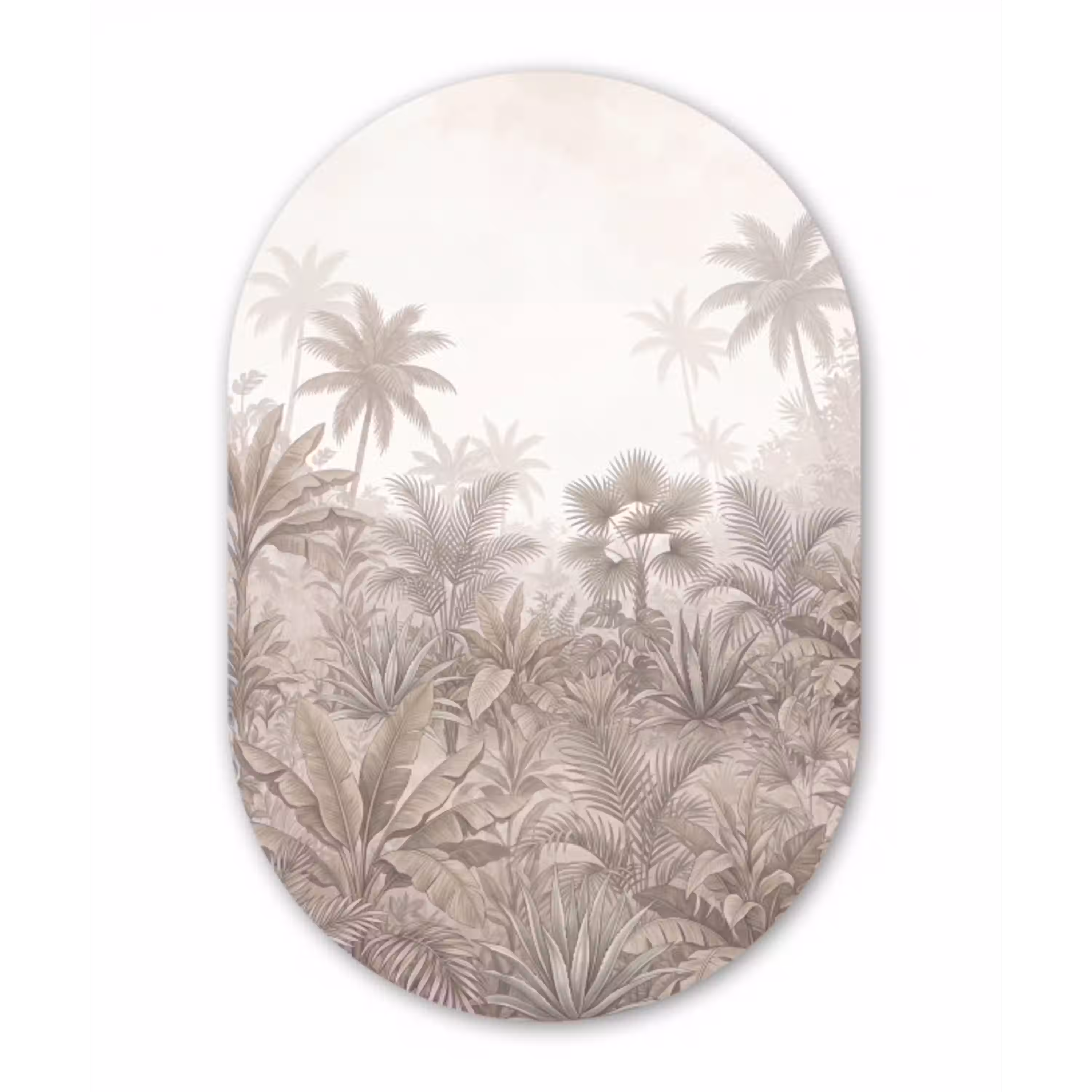Jungle - Tropisch - Natuur -Vintage - Beige Wandcirkel Ovaal Aluminium middel -3d