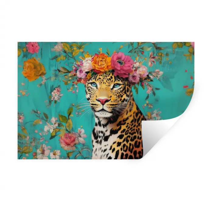 Luipaard - Bloemen - Kroon Muursticker klein -3d