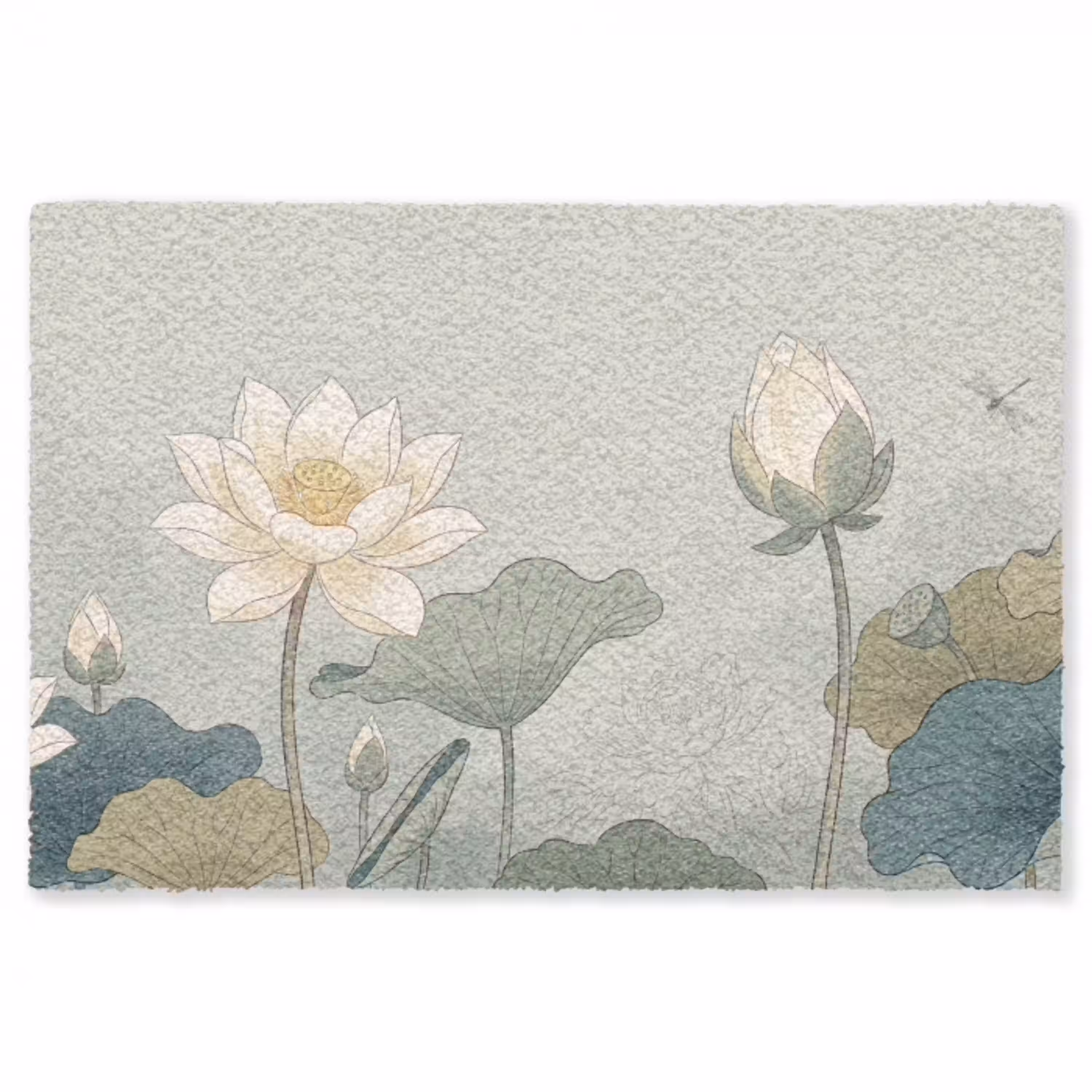 Lotus - Bloemen - Groen Vloerkleed Rechthoek klein -3d