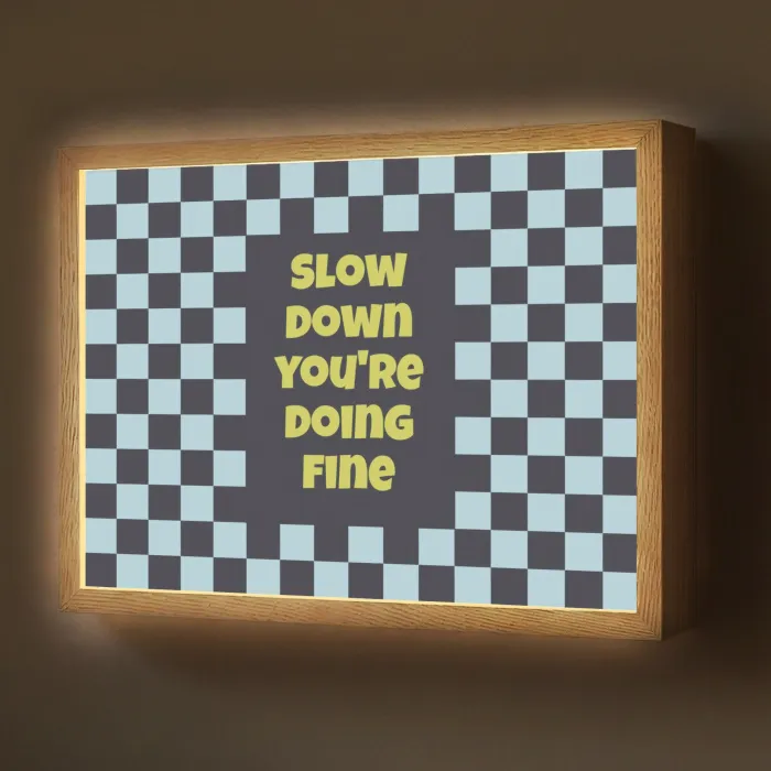 Patroon - Geblok - Blauw - Slow down you're doing fine Light Box met batterij (Wandlamp) middel -z3d_website