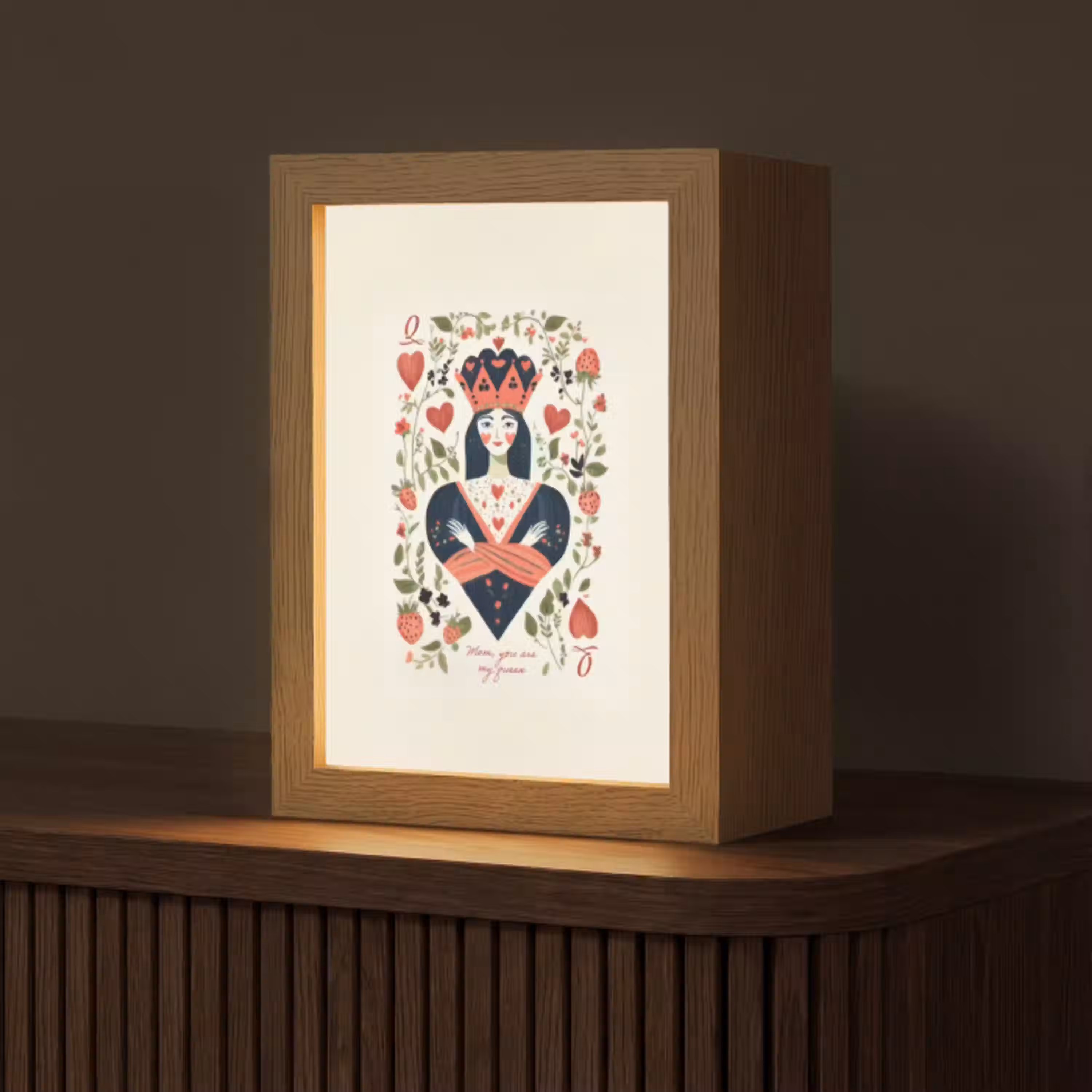 Speelkaart - Hartenkoningin - Bloemen - Hartjes Light Box met kabel (Tafellamp) klein -z3d_website