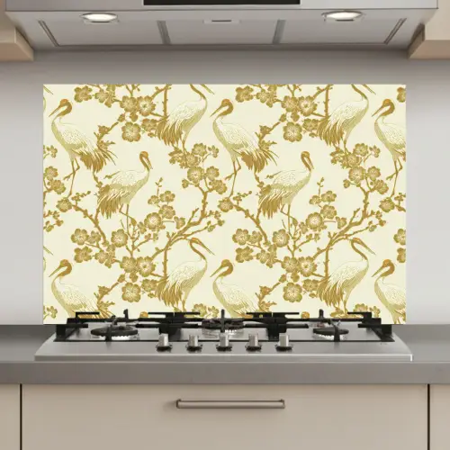 Kraanvogels - Kersenbloesem - Goud keuken achterwand spatscherm klein 900 -3d_website