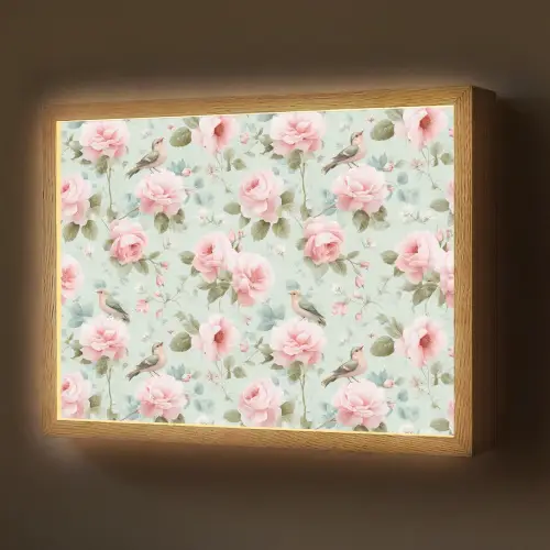 Rozen - Vogels - Pastel - Kleurrijk Light Box met batterij (Wandlamp) middel 907 -z3d_website