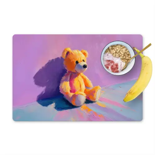Teddybeer - Schaduw - Penseelstreken - Paars Placemat vinyl groot -zzzproduct_Kitchenyeah-website