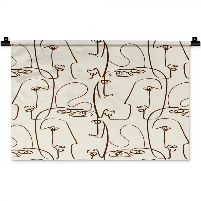 Beige - Gezicht - Lijnen - Bruin Wandkleed katoen klein 269 -zz3d