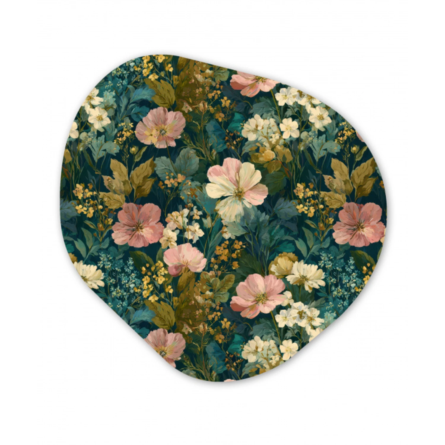 Wilde bloemen - Botanisch - Patroon - Roze - Romantisch Wandcirkel Organisch Aluminium middel 851 -3d