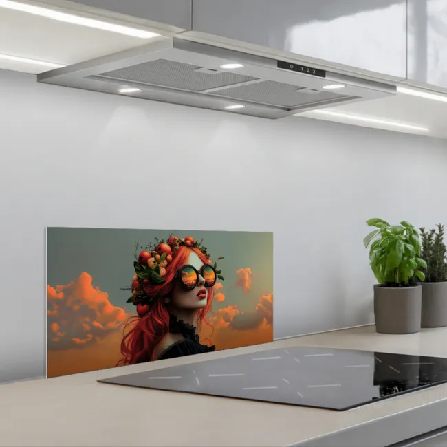 Vrouw - Kroon - Tomaat - Bascilicum - Zonnebril keuken achterwand spatscherm klein -3d_schuin