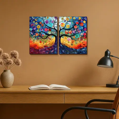 Kleurrijk - Levensboom - Bloemen - Abstract Canvas - Meerluiken 2 luik klein -sfeer5