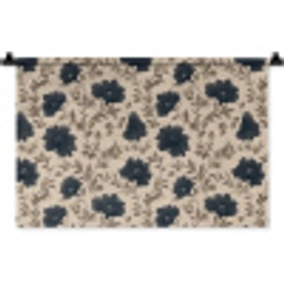 Motief - Bloemen - Zwart - Beige Wandkleed katoen klein 269 -zz3d